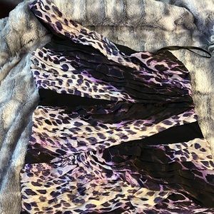One Shoulder Leopard Print Fitted Dress